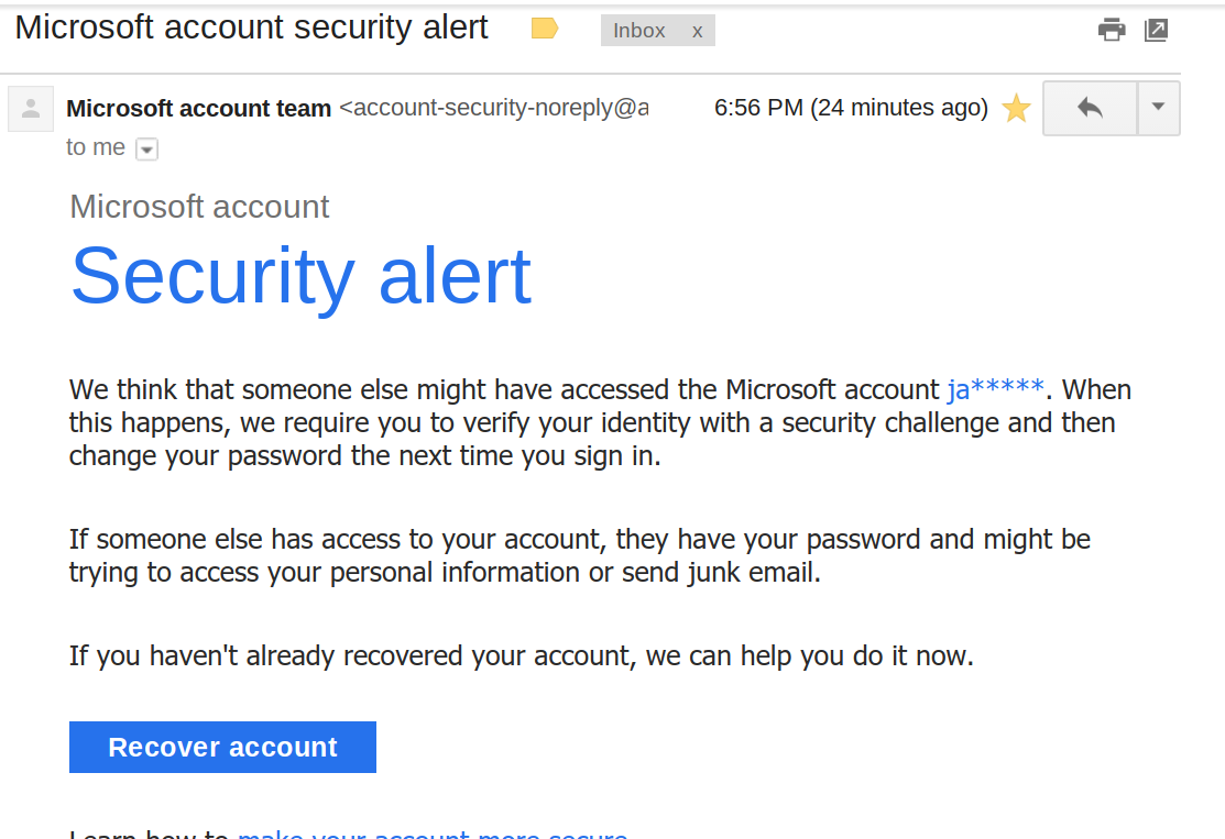 microsoft phishing warning